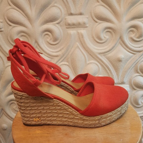 Michael Kors Shoes - Michael Kors Vibrant Orange Wedges with leg straps. GREAT CONDITION! Size 10
